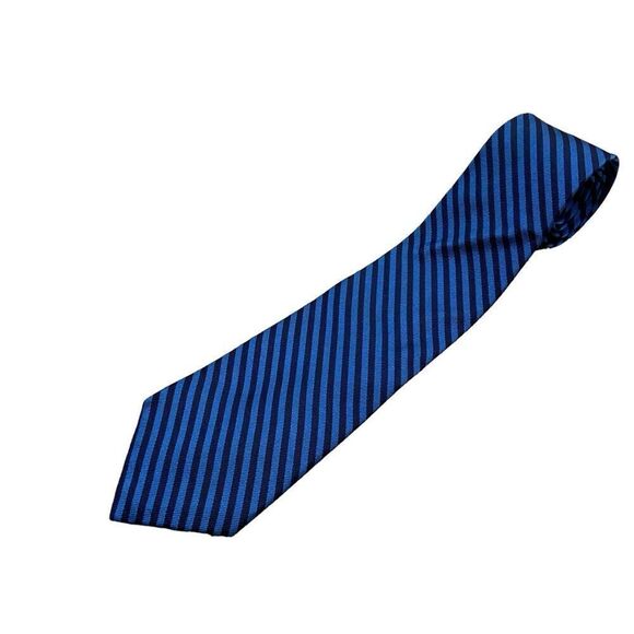 Mens Lauren Ralph Lauren brand 100% Silk Blue Striped Neck Tie - Picture 1 of 9